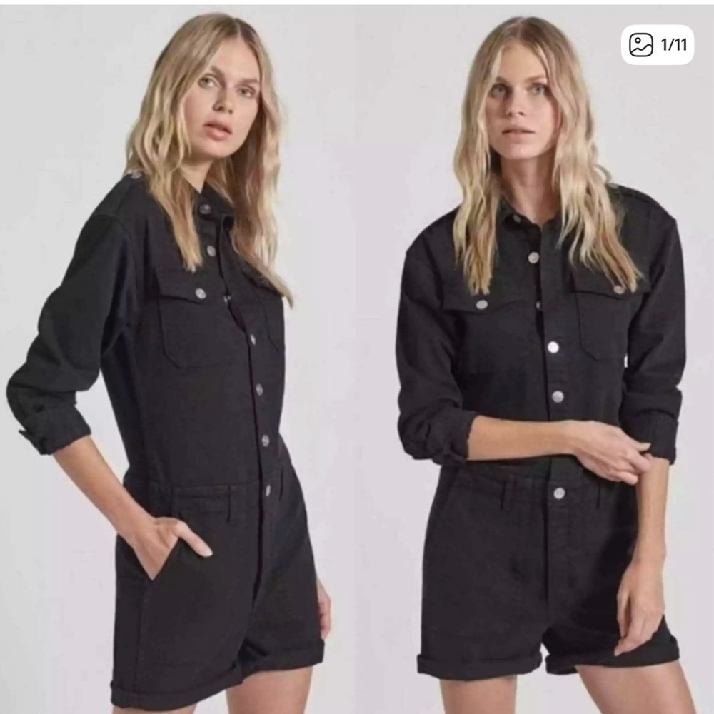 Current Elliott The Crew Shortall Button Romper in Jet Black Size 2